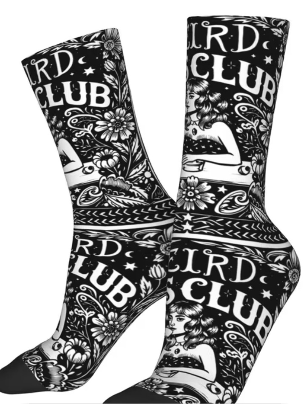 Weird Girls Club Black & White Graphic Crew Socks NWT